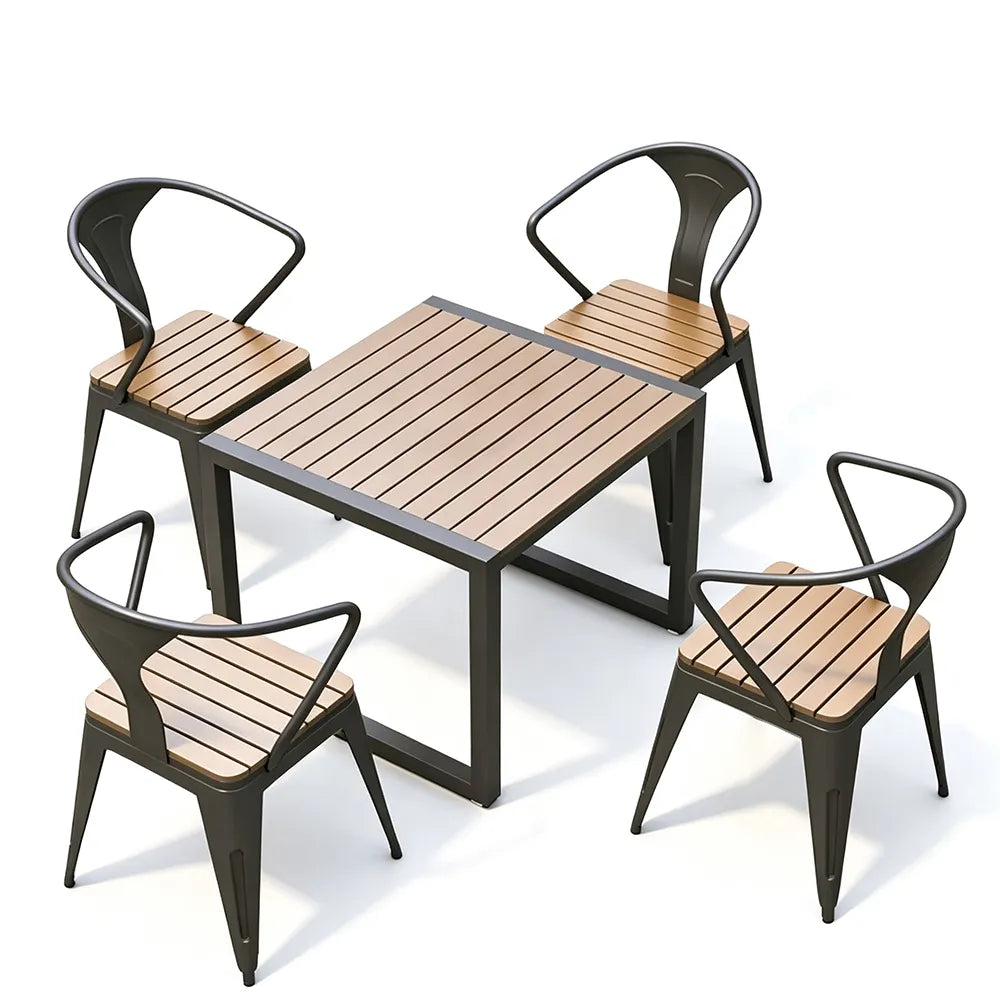 SOLARA Outdoor Bistro Set Weather Resistant Plastic Wood Table Metal Frame for Balcony Patio Cafe Garden