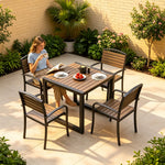 SOLARA Plastic Wood Outdoor Dining Set Reinforced Metal Frame Stackable Chairs for Courtyard Patio Commercial Areas