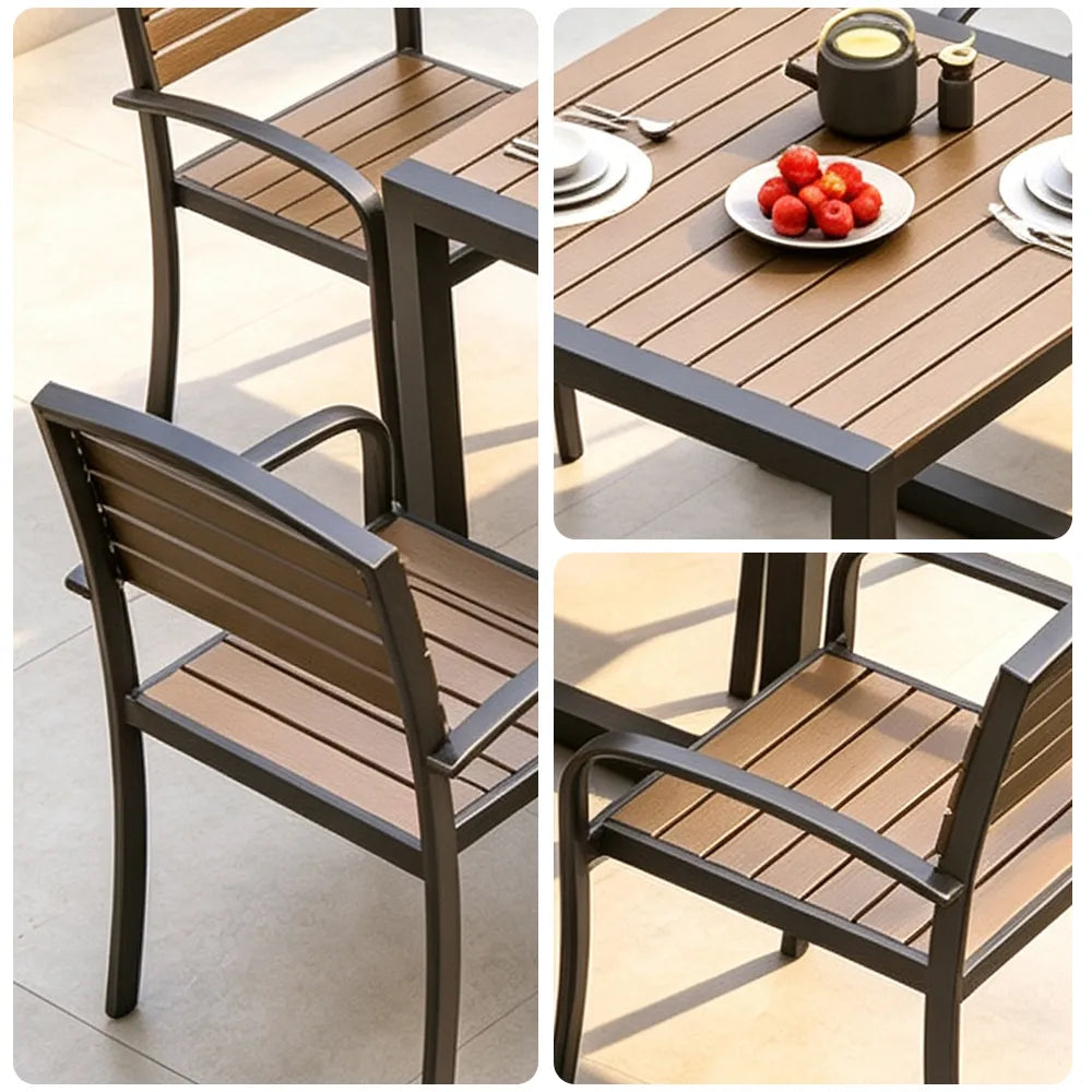 SOLARA Plastic Wood Outdoor Dining Set Reinforced Metal Frame Stackable Chairs for Courtyard Patio Commercial Areas