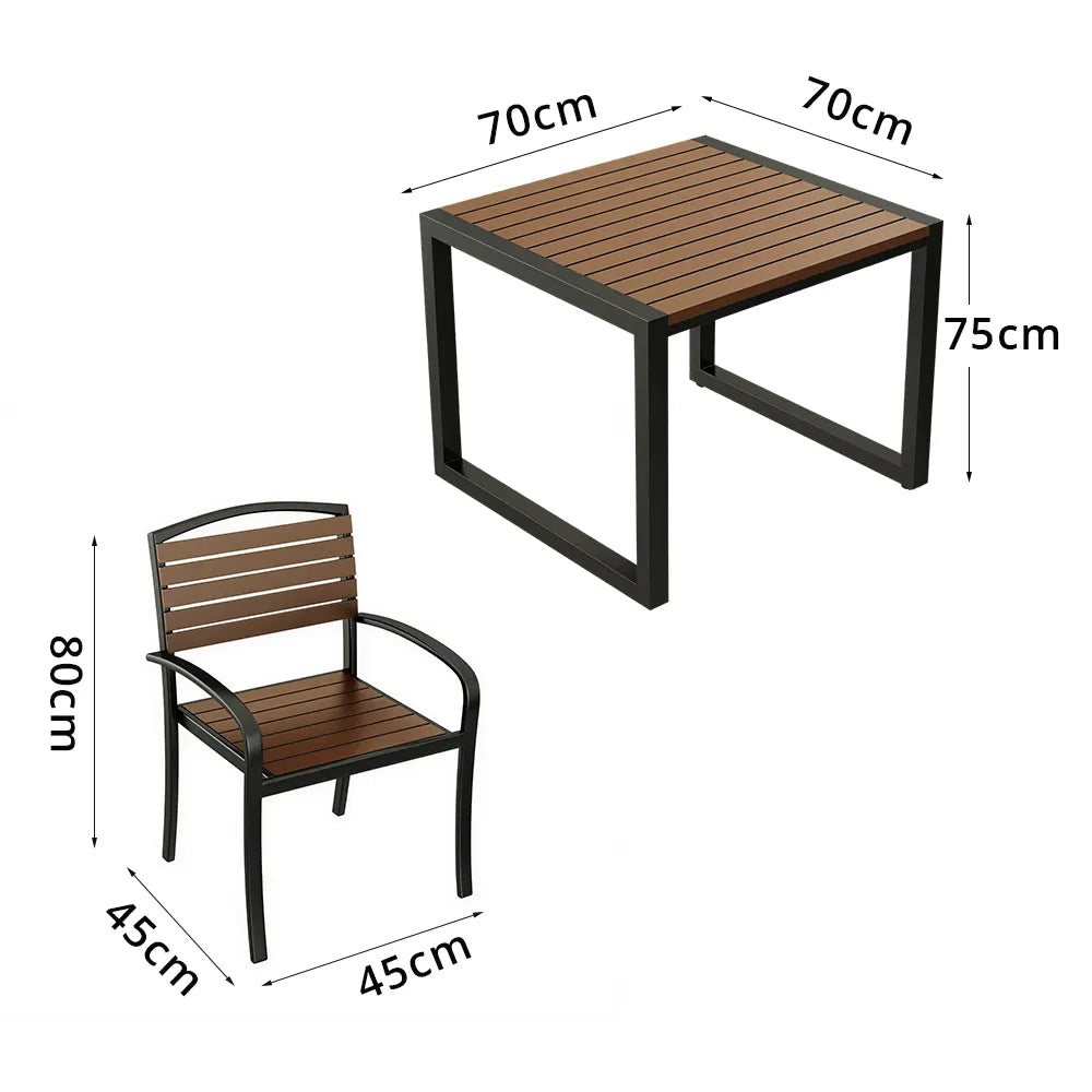 SOLARA Plastic Wood Outdoor Dining Set Reinforced Metal Frame Stackable Chairs for Courtyard Patio Commercial Areas