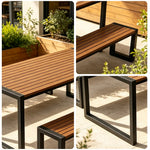 SOLARA Industrial Outdoor Dining Set Plastic Wood Table Metal Bench Seating for Patio Courtyard Cafe Restaurant