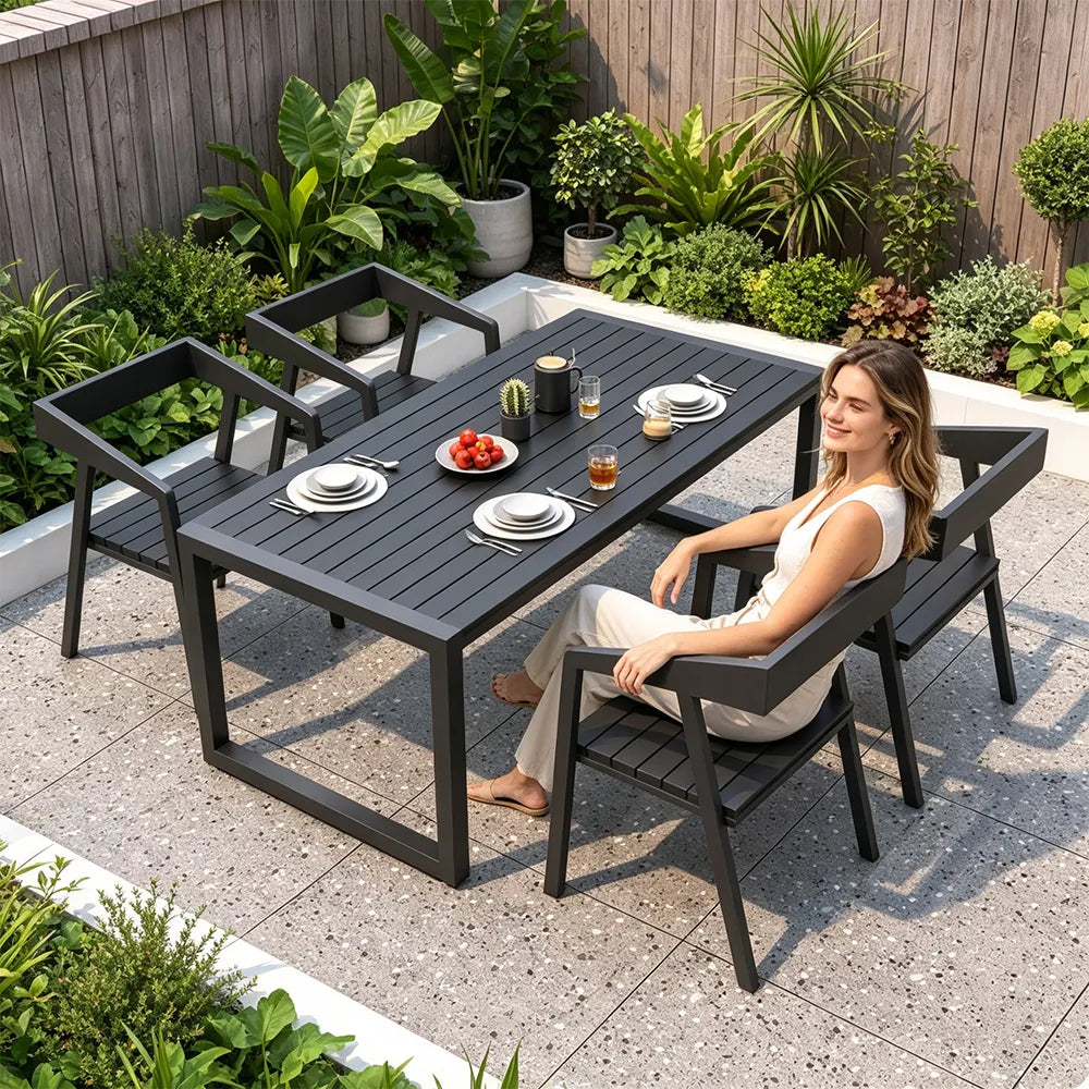 SOLARA Weather Resistant Outdoor Table and Chair Set Metal Frame for Patio and Commercial Use