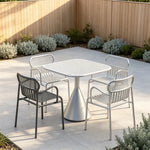 SOLARA Modern Outdoor Dining Set Carbon Steel Frame Weather Resistant for Patio Balcony and Cafe - Silver