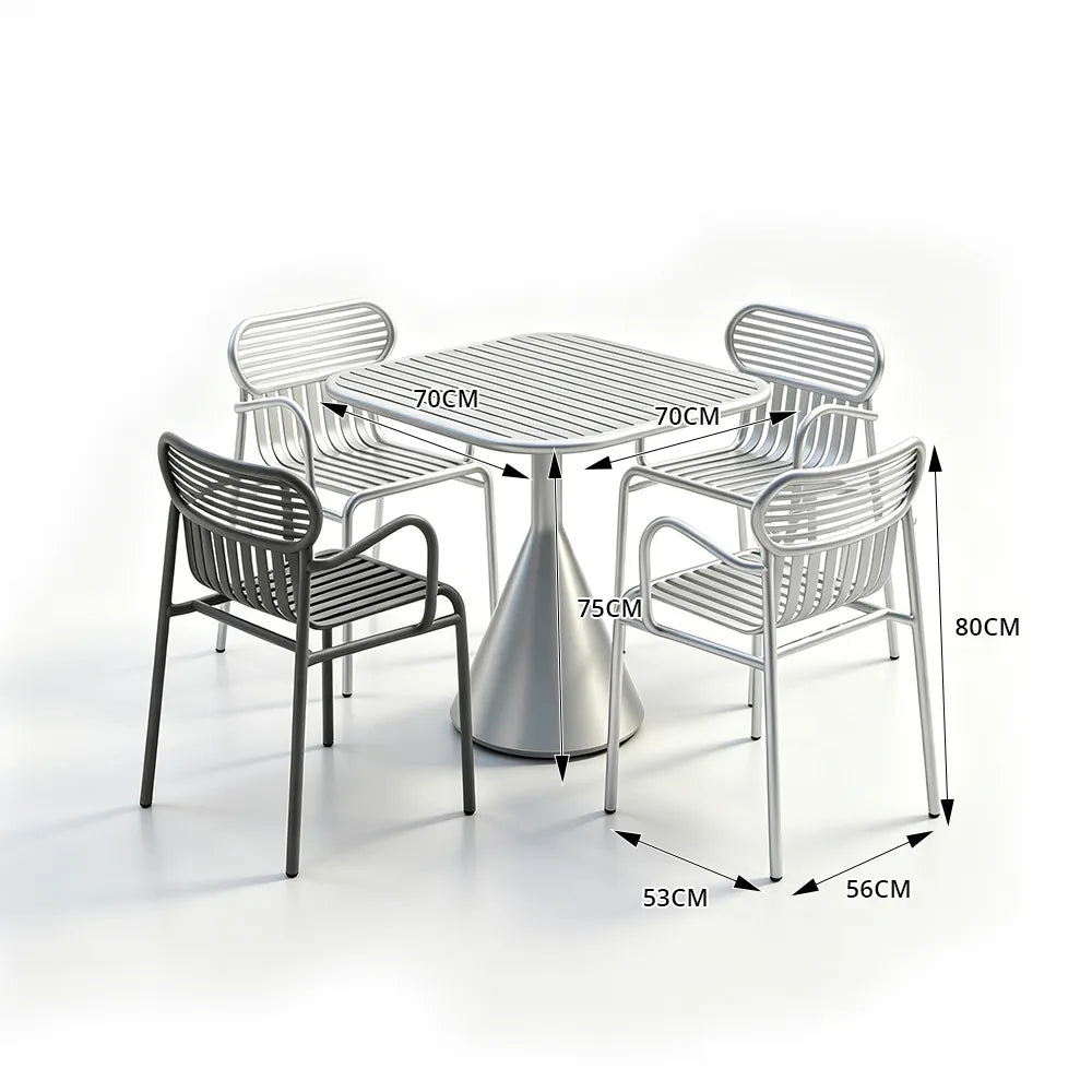 SOLARA Modern Outdoor Dining Set Carbon Steel Frame Weather Resistant for Patio Balcony and Cafe - Silver