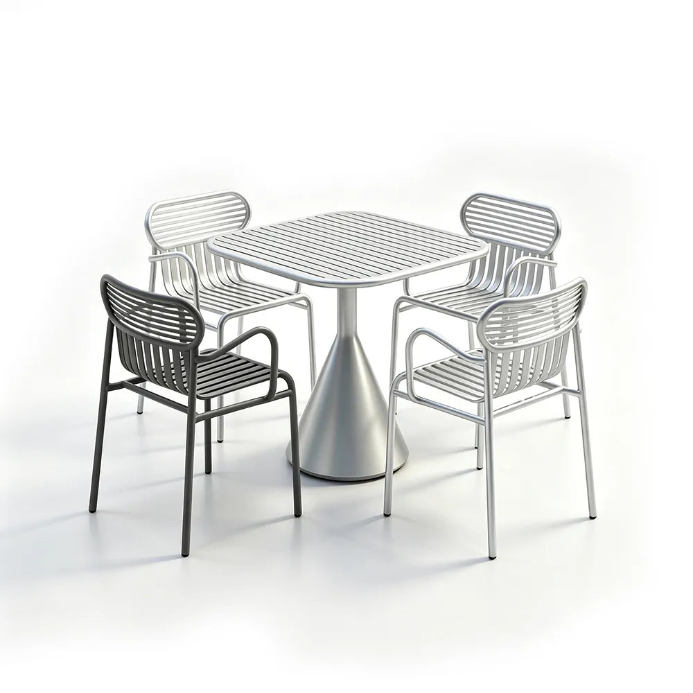 SOLARA Modern Outdoor Dining Set Carbon Steel Frame Weather Resistant for Patio Balcony and Cafe - Silver