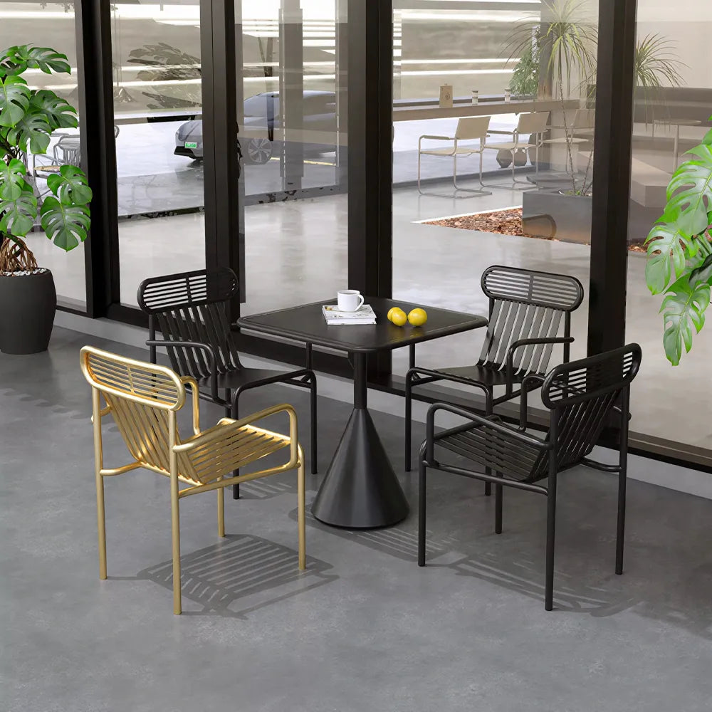 SOLARA Modern Outdoor Dining Set Carbon Steel Frame Weather Resistant for Patio Balcony and Cafe - Black
