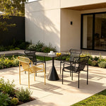 SOLARA Modern Outdoor Dining Set Carbon Steel Frame Weather Resistant for Patio Balcony and Cafe - Black