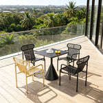 SOLARA Modern Outdoor Dining Set Carbon Steel Frame Weather Resistant for Patio Balcony and Cafe - Black
