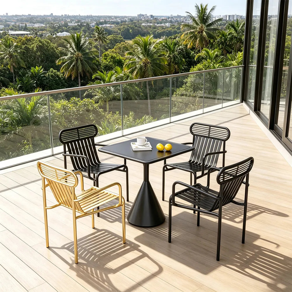SOLARA Modern Outdoor Dining Set Carbon Steel Frame Weather Resistant for Patio Balcony and Cafe - Black