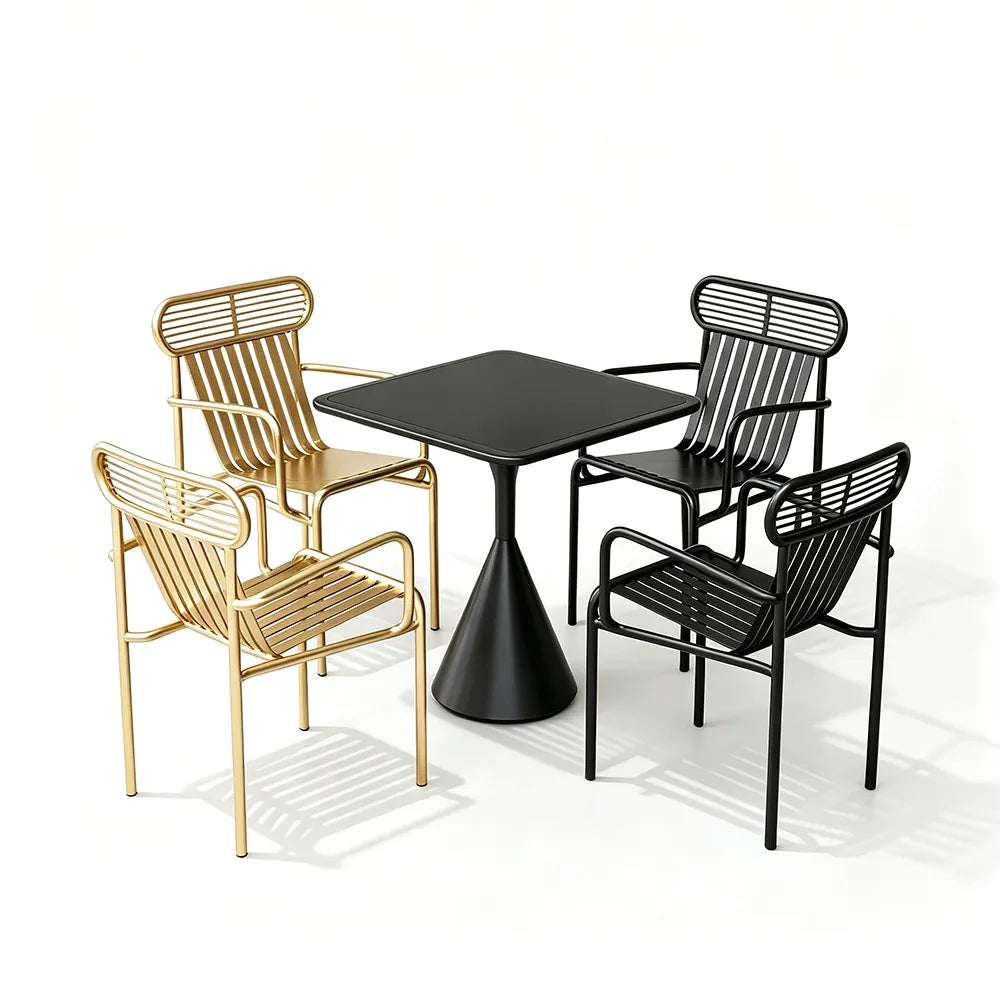 SOLARA Modern Outdoor Dining Set Carbon Steel Frame Weather Resistant for Patio Balcony and Cafe - Black