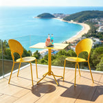 SOLARA Outdoor Dining Set 1 Table 2 Chairs Curved Design Weather Resistant for Balcony Patio and Cafe - Yellow
