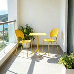 SOLARA Outdoor Dining Set 1 Table 2 Chairs Curved Design Weather Resistant for Balcony Patio and Cafe - Yellow
