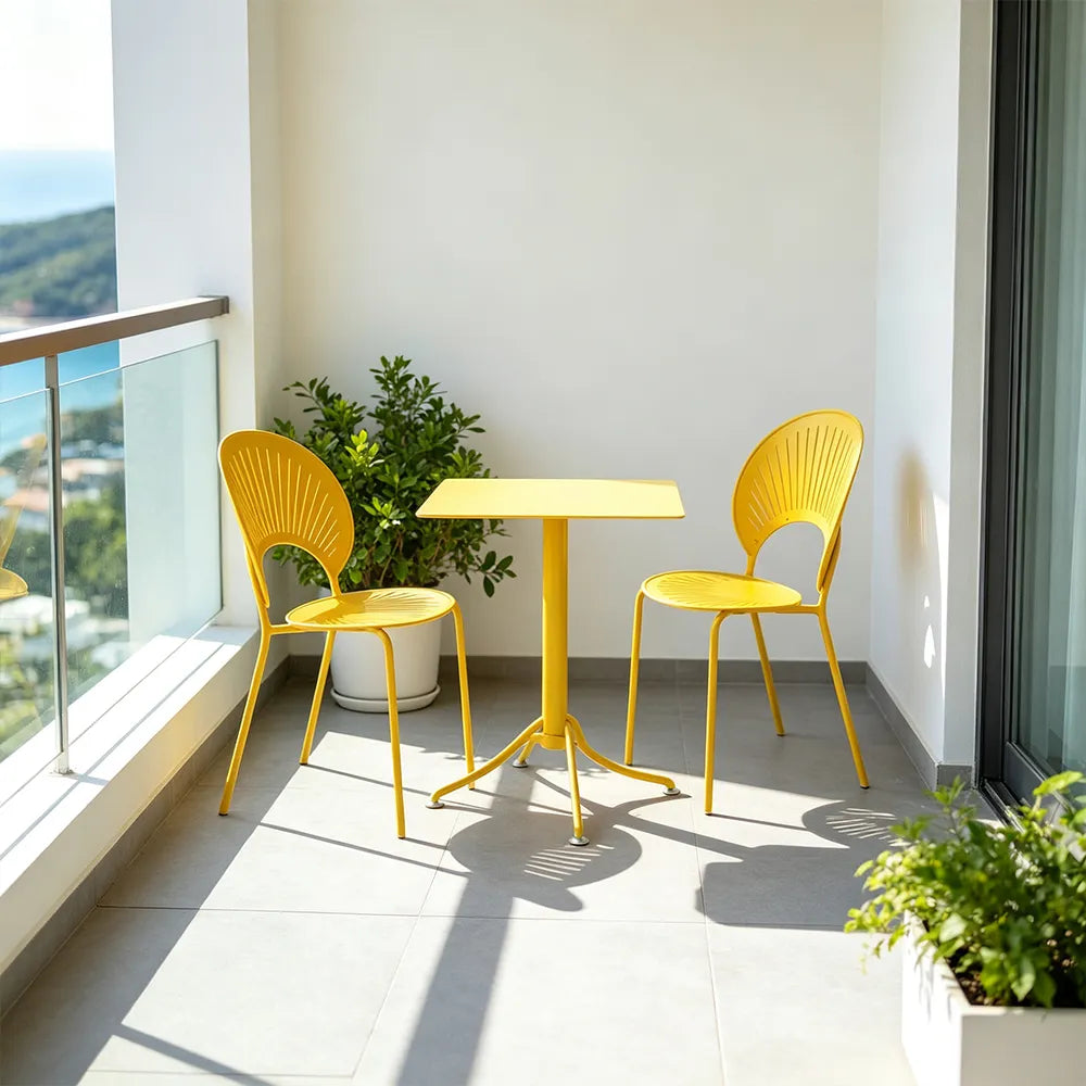 SOLARA Outdoor Dining Set 1 Table 2 Chairs Curved Design Weather Resistant for Balcony Patio and Cafe - Yellow