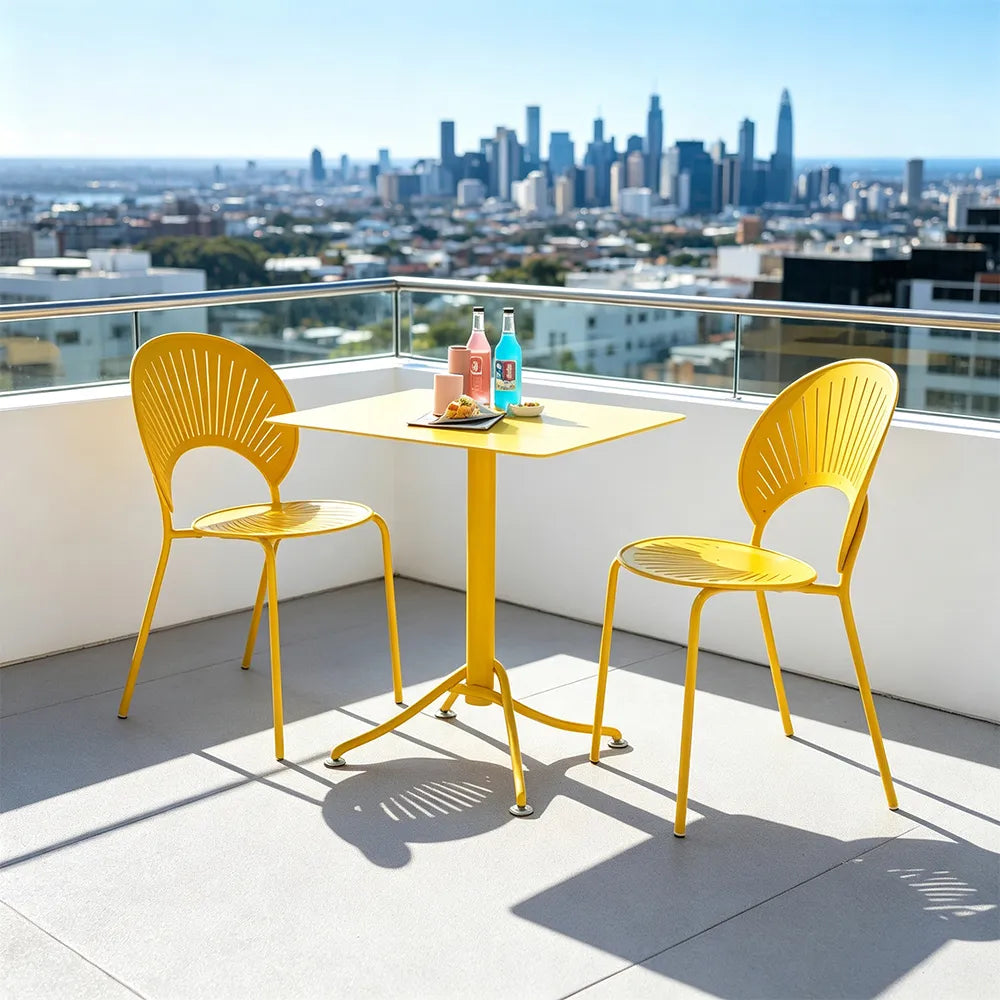 SOLARA Outdoor Dining Set 1 Table 2 Chairs Curved Design Weather Resistant for Balcony Patio and Cafe - Yellow