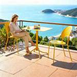 SOLARA Outdoor Dining Set 1 Table 2 Chairs Curved Design Weather Resistant for Balcony Patio and Cafe - Yellow