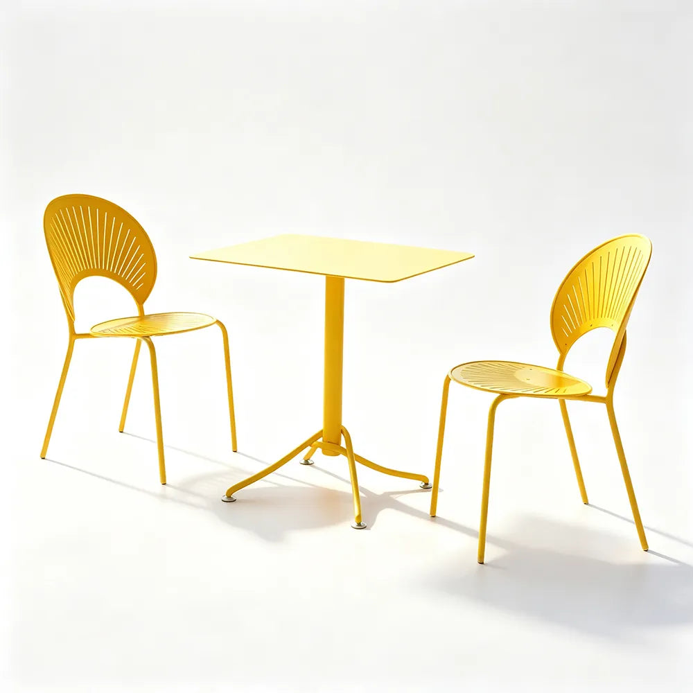 SOLARA Outdoor Dining Set 1 Table 2 Chairs Curved Design Weather Resistant for Balcony Patio and Cafe - Yellow