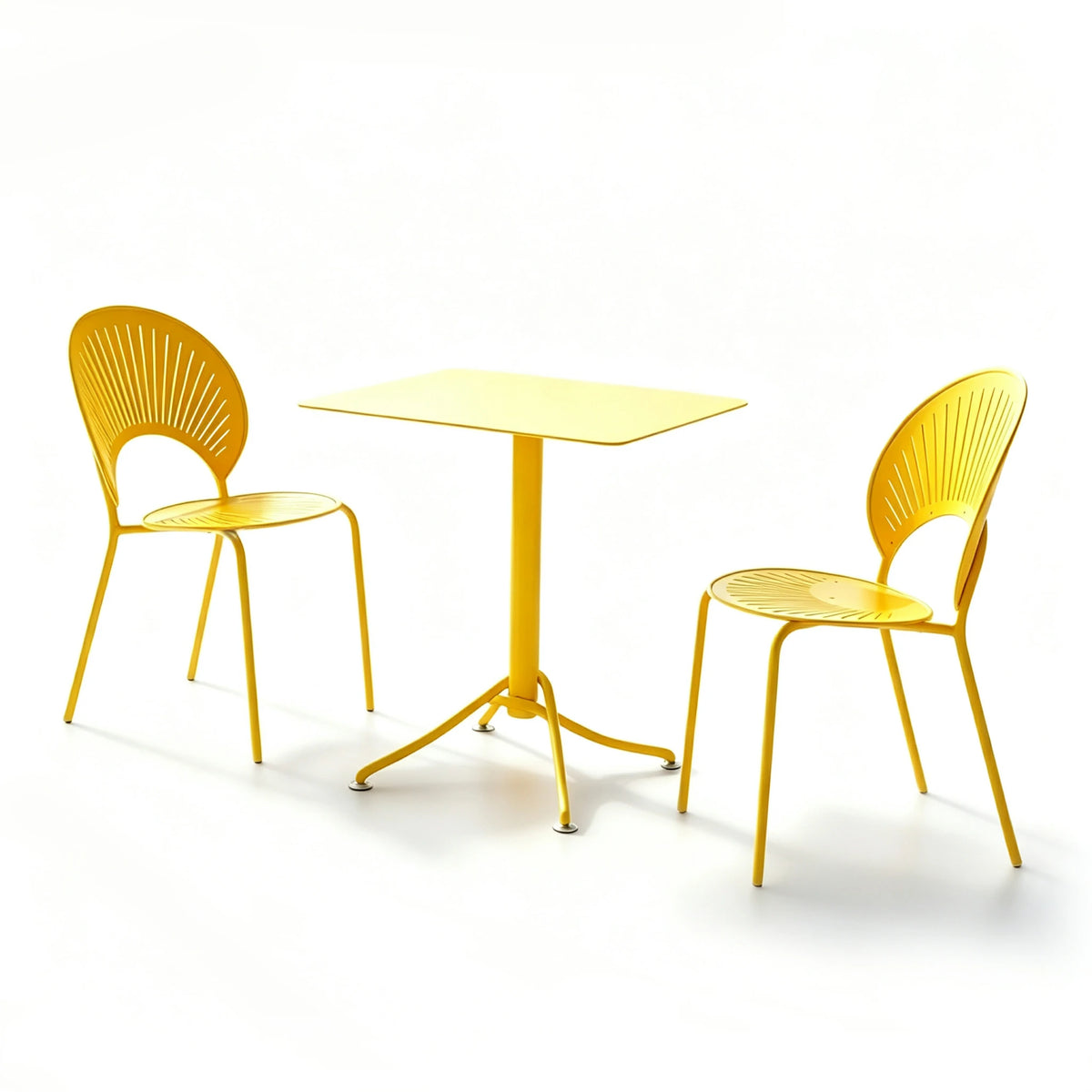 SOLARA Outdoor Dining Set 1 Table 2 Chairs Curved Design Weather Resistant for Balcony Patio and Cafe - Yellow
