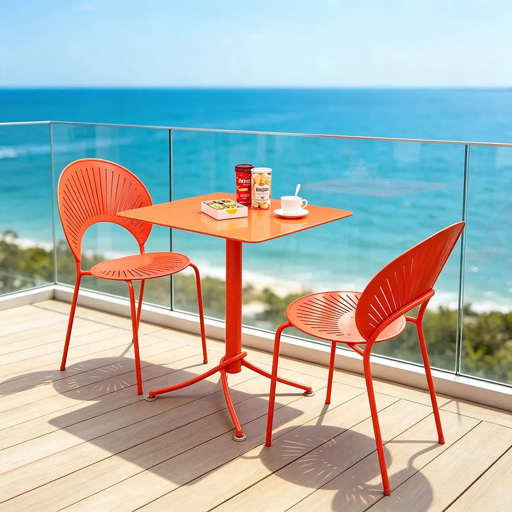 SOLARA Outdoor Dining Set 1 Table 2 Chairs Curved Design Weather Resistant for Balcony Patio and Cafe - Red