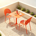 SOLARA Outdoor Dining Set 1 Table 2 Chairs Curved Design Weather Resistant for Balcony Patio and Cafe - Red