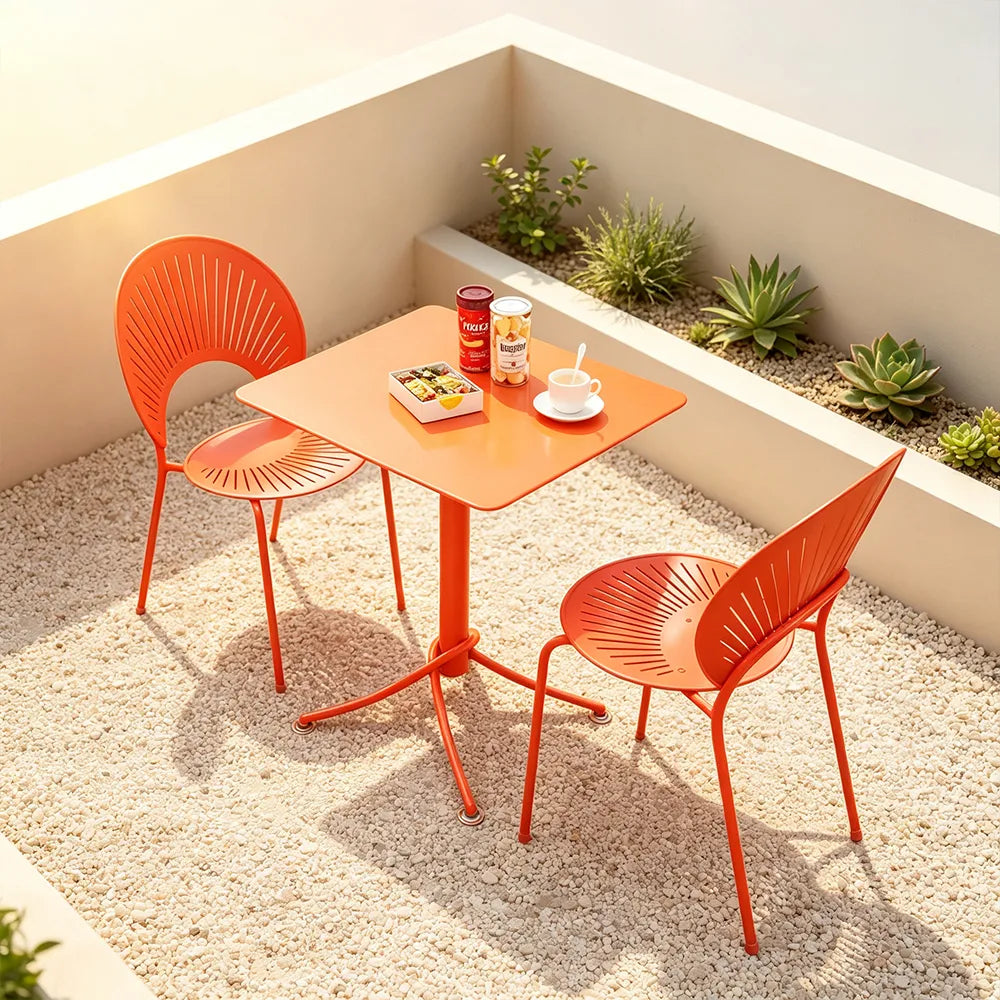 SOLARA Outdoor Dining Set 1 Table 2 Chairs Curved Design Weather Resistant for Balcony Patio and Cafe - Red