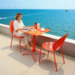 SOLARA Outdoor Dining Set 1 Table 2 Chairs Curved Design Weather Resistant for Balcony Patio and Cafe - Red