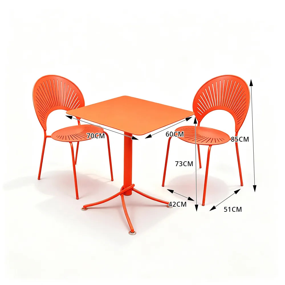 SOLARA Outdoor Dining Set 1 Table 2 Chairs Curved Design Weather Resistant for Balcony Patio and Cafe - Red