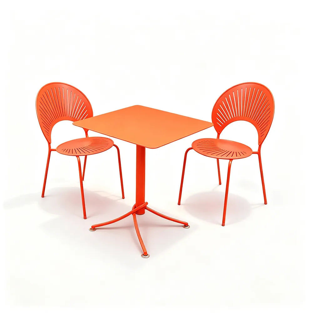 SOLARA Outdoor Dining Set 1 Table 2 Chairs Curved Design Weather Resistant for Balcony Patio and Cafe - Red