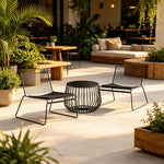 SOLARA 3 Piece Outdoor Lounge Set 1 Table 2 Chairs Carbon Steel Frame Waterproof Cushions for Balcony Patio and Garden - Black