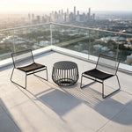 SOLARA 3 Piece Outdoor Lounge Set 1 Table 2 Chairs Carbon Steel Frame Waterproof Cushions for Balcony Patio and Garden - Black