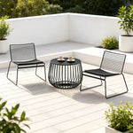 SOLARA 3 Piece Outdoor Lounge Set 1 Table 2 Chairs Carbon Steel Frame Waterproof Cushions for Balcony Patio and Garden - Black