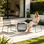 SOLARA 3 Piece Outdoor Lounge Set 1 Table 2 Chairs Carbon Steel Frame Waterproof Cushions for Balcony Patio and Garden - Black