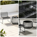 SOLARA 3 Piece Outdoor Lounge Set 1 Table 2 Chairs Carbon Steel Frame Waterproof Cushions for Balcony Patio and Garden - Black