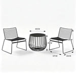 SOLARA 3 Piece Outdoor Lounge Set 1 Table 2 Chairs Carbon Steel Frame Waterproof Cushions for Balcony Patio and Garden - Black