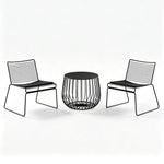 SOLARA 3 Piece Outdoor Lounge Set 1 Table 2 Chairs Carbon Steel Frame Waterproof Cushions for Balcony Patio and Garden - Black