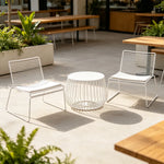 SOLARA 3 Piece Outdoor Lounge Set 1 Table 2 Chairs Carbon Steel Frame Waterproof Cushions for Balcony Patio and Garden - White