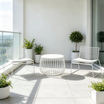 SOLARA 3 Piece Outdoor Lounge Set 1 Table 2 Chairs Carbon Steel Frame Waterproof Cushions for Balcony Patio and Garden - White