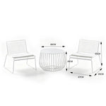 SOLARA 3 Piece Outdoor Lounge Set 1 Table 2 Chairs Carbon Steel Frame Waterproof Cushions for Balcony Patio and Garden - White