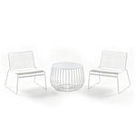 SOLARA 3 Piece Outdoor Lounge Set 1 Table 2 Chairs Carbon Steel Frame Waterproof Cushions for Balcony Patio and Garden - White