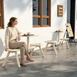 SOLARA Integrated Outdoor Table and Chair Set Space Saving Metal Frame for Balcony Patio Cafe and Waiting Area - White