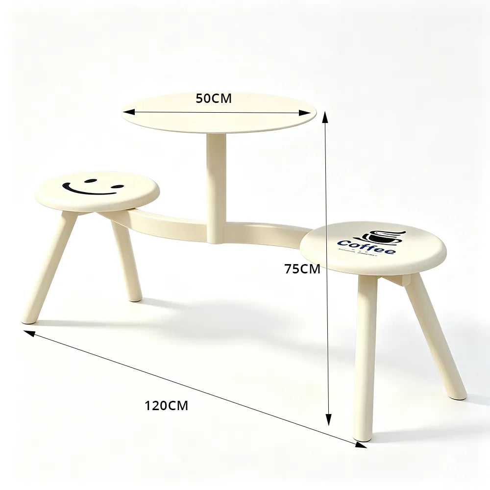 SOLARA Integrated Outdoor Table and Chair Set Space Saving Metal Frame for Balcony Patio Cafe and Waiting Area - White