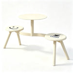 SOLARA Integrated Outdoor Table and Chair Set Space Saving Metal Frame for Balcony Patio Cafe and Waiting Area - White