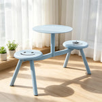 SOLARA Integrated Outdoor Table and Chair Set Space Saving Metal Frame for Balcony Patio Cafe and Waiting Area - Blue