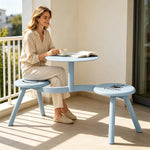 SOLARA Integrated Outdoor Table and Chair Set Space Saving Metal Frame for Balcony Patio Cafe and Waiting Area - Blue