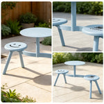 SOLARA Integrated Outdoor Table and Chair Set Space Saving Metal Frame for Balcony Patio Cafe and Waiting Area - Blue