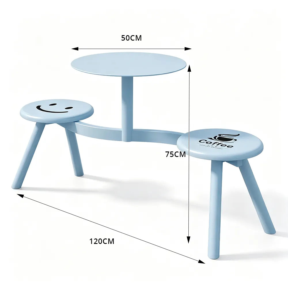 SOLARA Integrated Outdoor Table and Chair Set Space Saving Metal Frame for Balcony Patio Cafe and Waiting Area - Blue