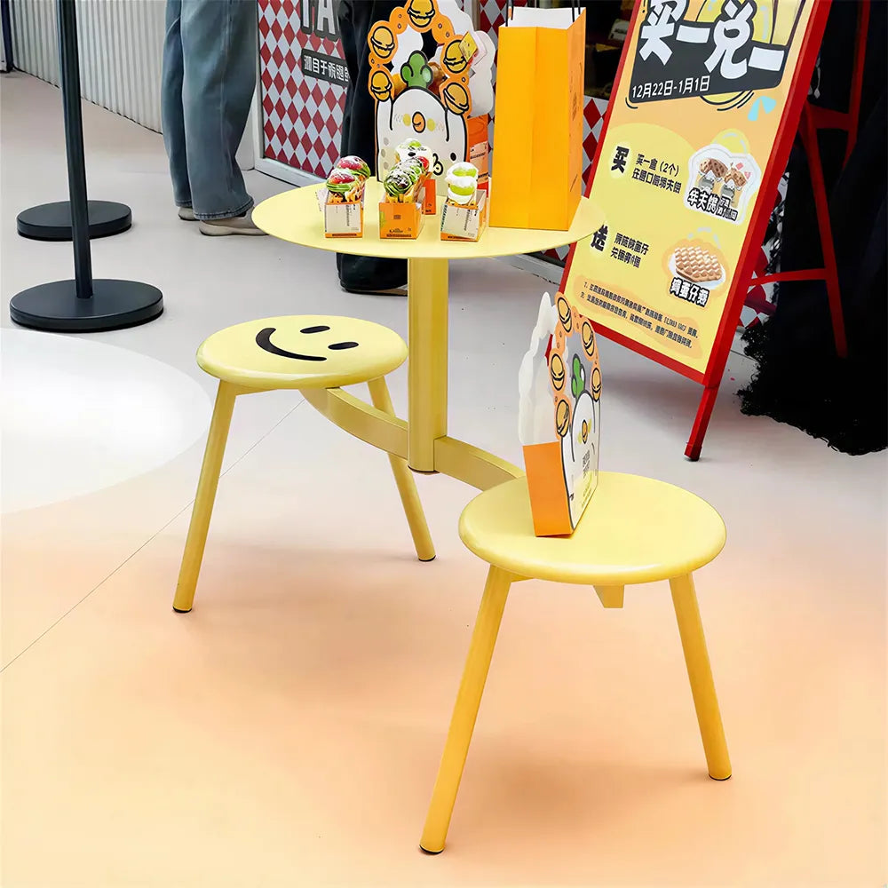 SOLARA Integrated Outdoor Table and Chair Set Space Saving Metal Frame for Balcony Patio Cafe and Waiting Area - Yellow