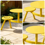 SOLARA Integrated Outdoor Table and Chair Set Space Saving Metal Frame for Balcony Patio Cafe and Waiting Area - Yellow