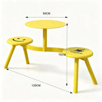 SOLARA Integrated Outdoor Table and Chair Set Space Saving Metal Frame for Balcony Patio Cafe and Waiting Area - Yellow