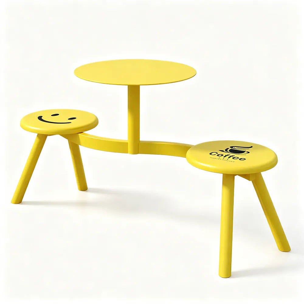SOLARA Integrated Outdoor Table and Chair Set Space Saving Metal Frame for Balcony Patio Cafe and Waiting Area - Yellow