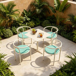 SOLARA Outdoor Bistro Set 1 Table 4 Chairs Deep Seating High Rebound Cushions for Garden Patio and Restaurant